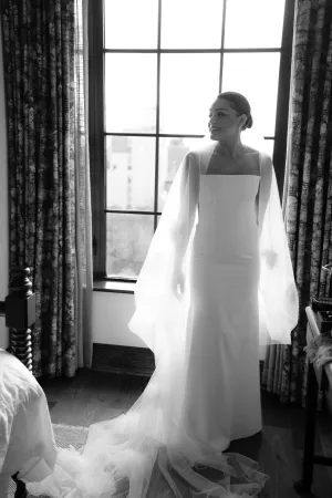 Full Cathedral Wedding Veil with Flower Blooms in Chiffon Silk