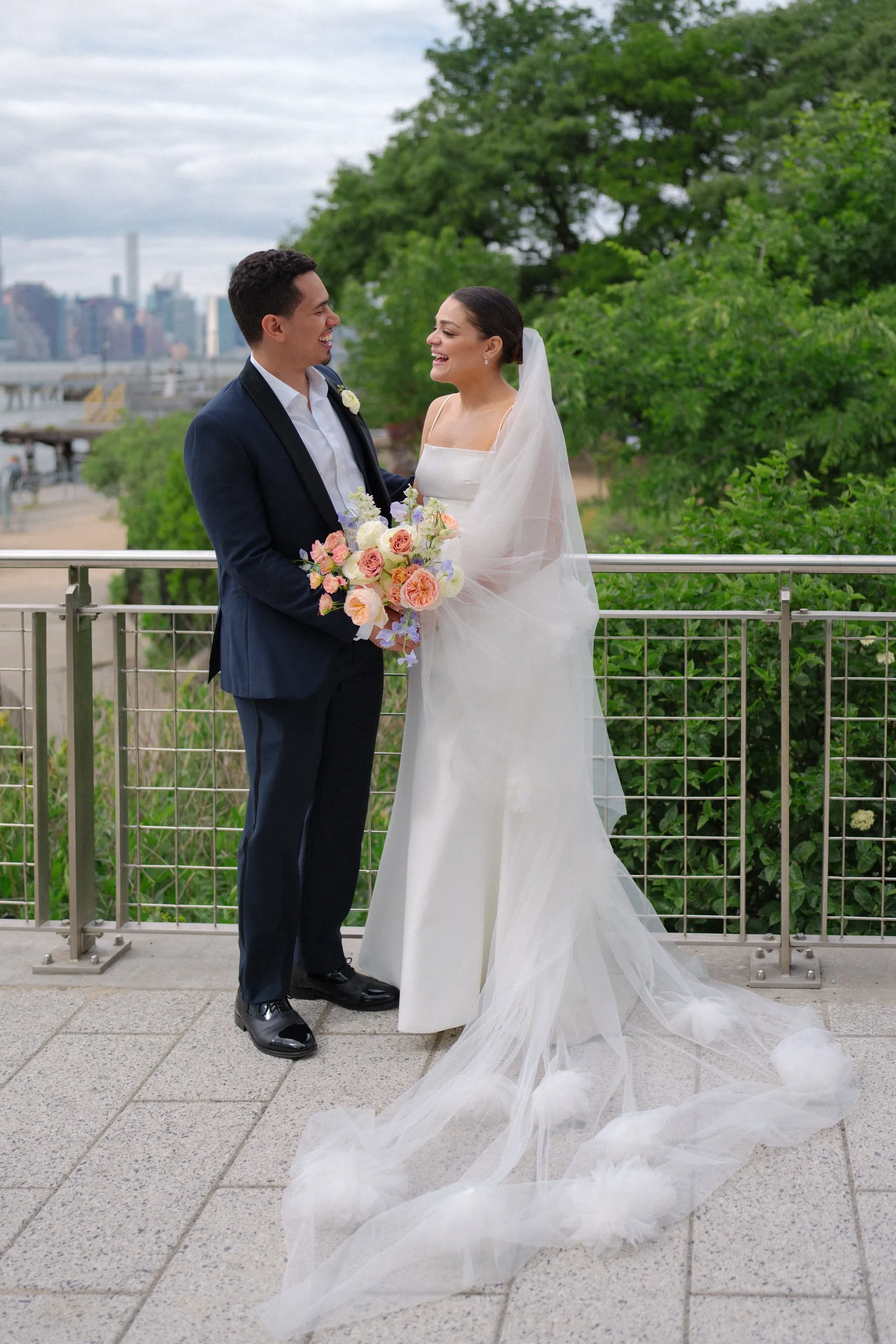Full Cathedral Wedding Veil with Flower Blooms in Chiffon Silk