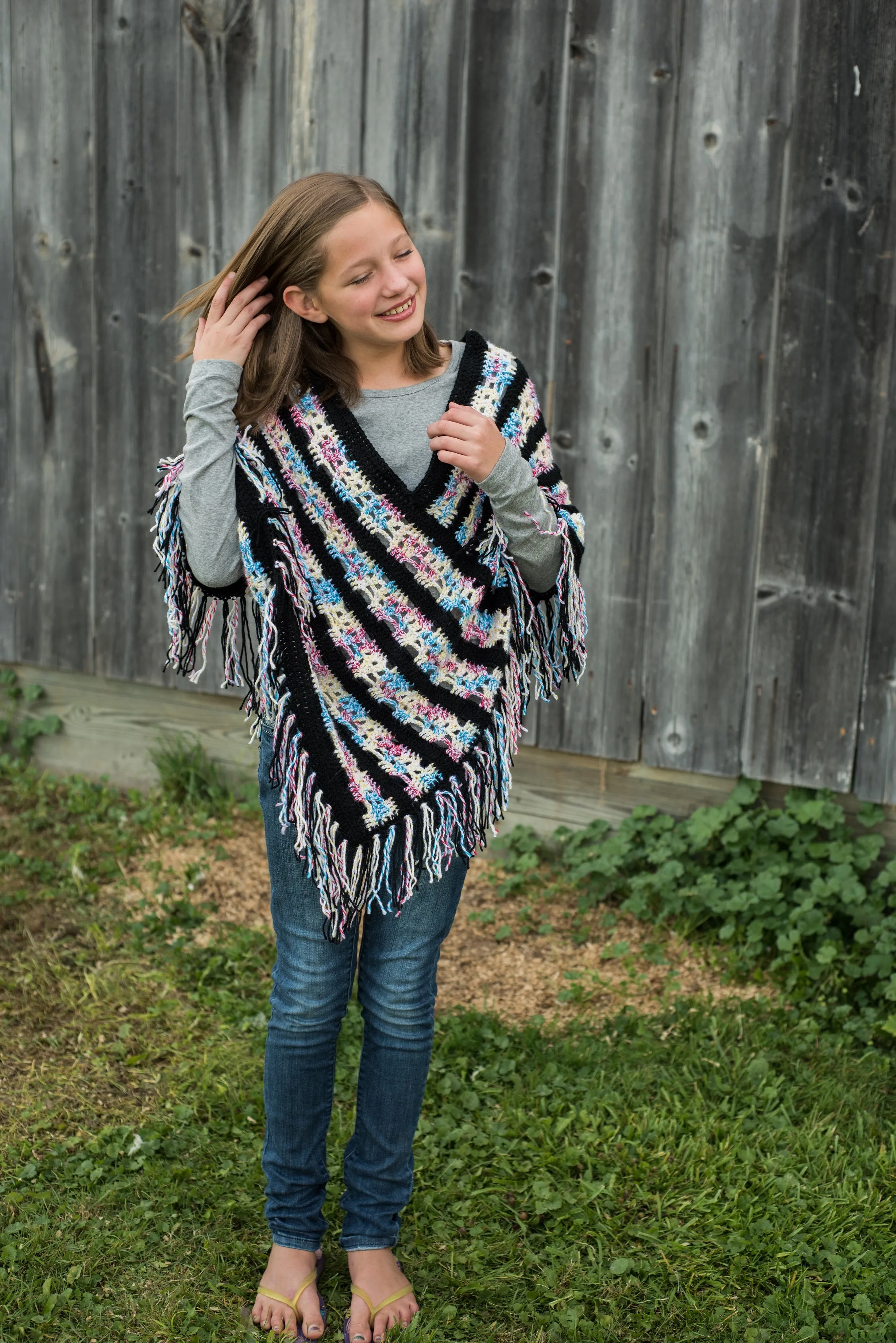Girls' Sugar Skull Poncho Crochet Pattern - Sizes 4/6, 8/10, and 12/14