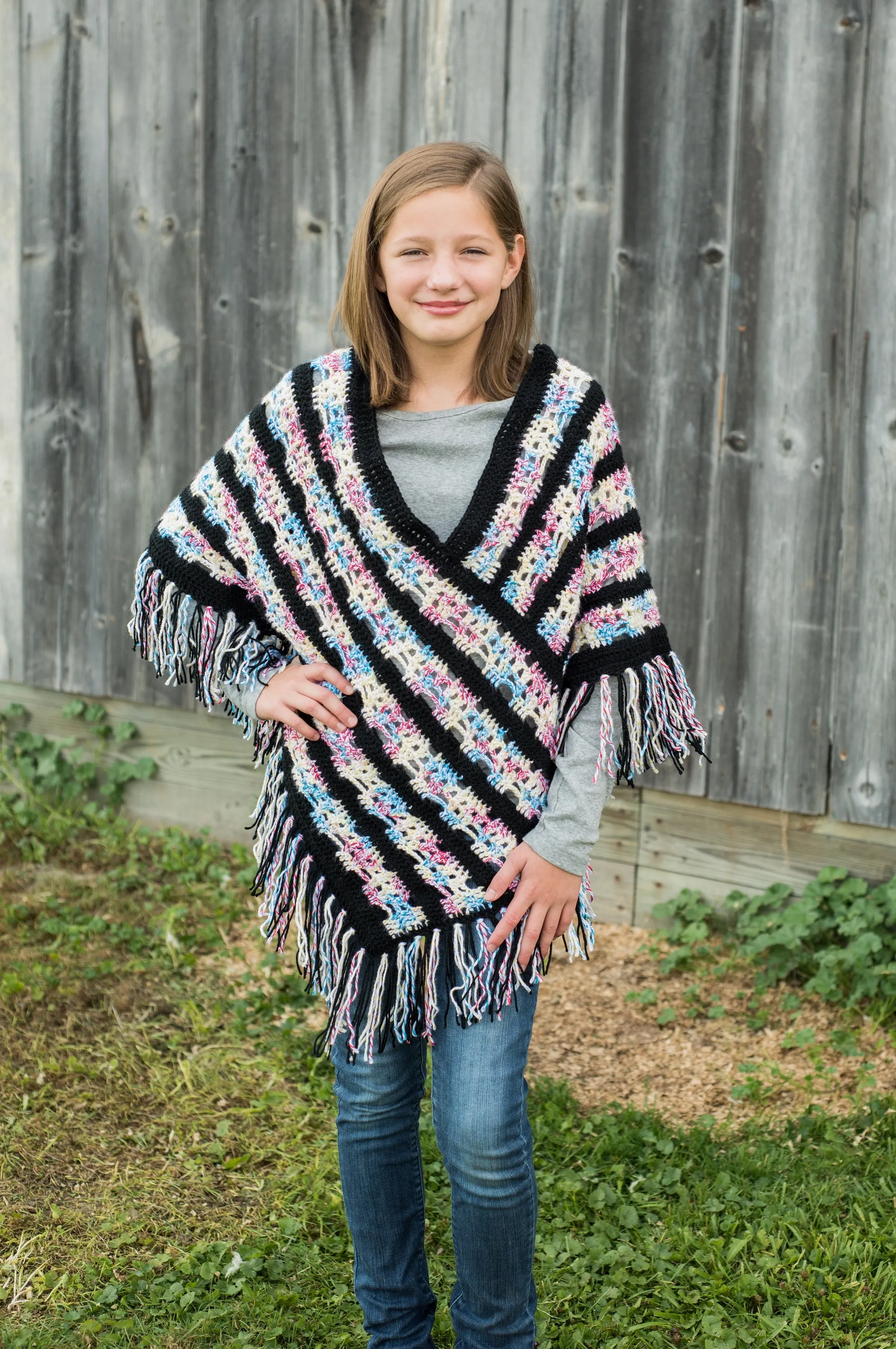 Girls' Sugar Skull Poncho Crochet Pattern - Sizes 4/6, 8/10, and 12/14