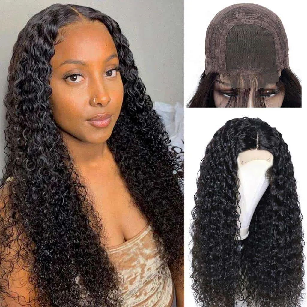 Glueless 10A Jerry Curly 4*4 Lace Closure Wigs 180% 250% Density Pre-Plucked Virgin Hair