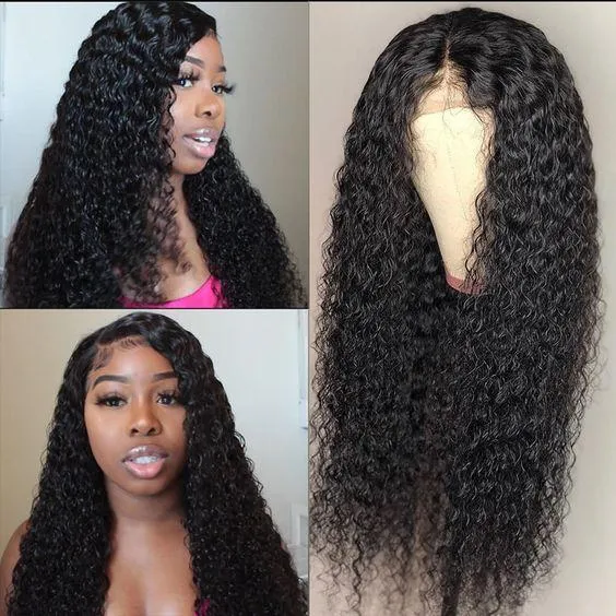 Glueless 10A Jerry Curly 4*4 Lace Closure Wigs 180% 250% Density Pre-Plucked Virgin Hair