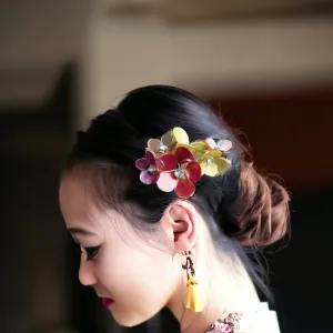 Gold and Red Nail Polish Poppy Flower Cluster Bridal Headpiece, Chinese Wedding