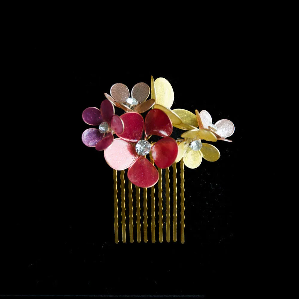 Gold and Red Nail Polish Poppy Flower Cluster Bridal Headpiece, Chinese Wedding