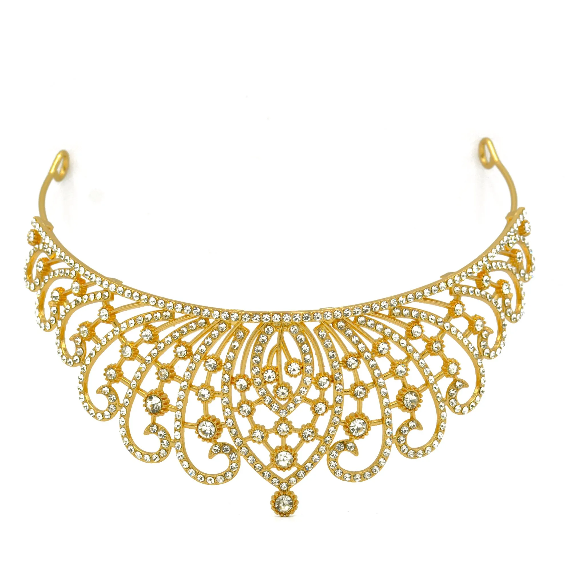 Gold Crystal head piece for Bridal crown topper hair peace #HNT90932G