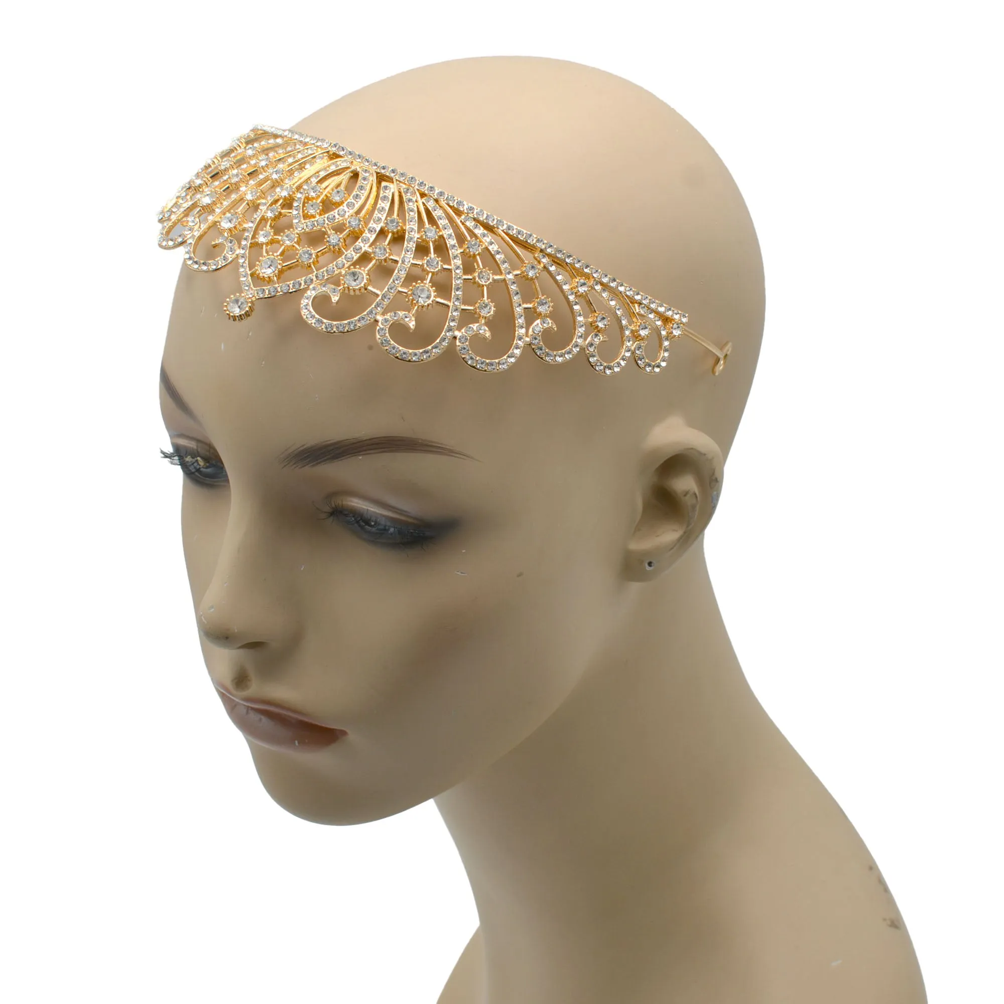 Gold Crystal head piece for Bridal crown topper hair peace #HNT90932G