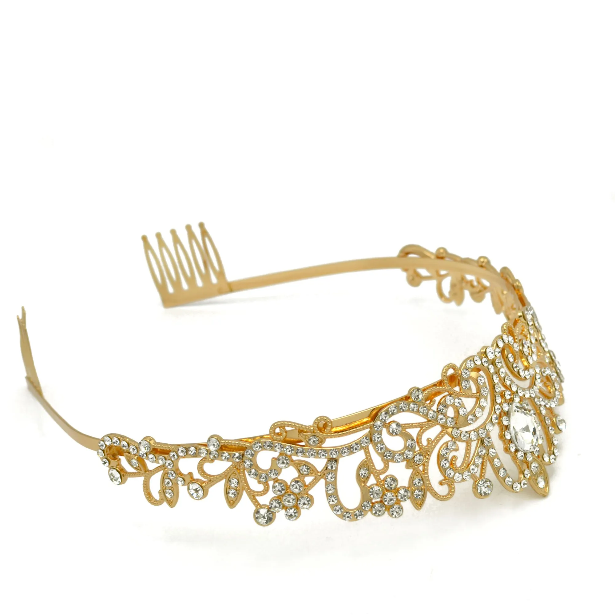 Gold Crystal head piece for Bridal crown topper hair peace #HNT90933G