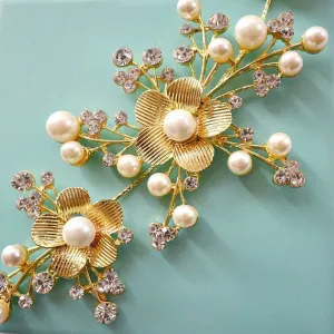 Gold Crystal Pearl Floral Wedding Hair Vine, Bridal Headpiece, Gold Wedding Hairpiece, Wedding Hair Accessory, Bridal Headdress