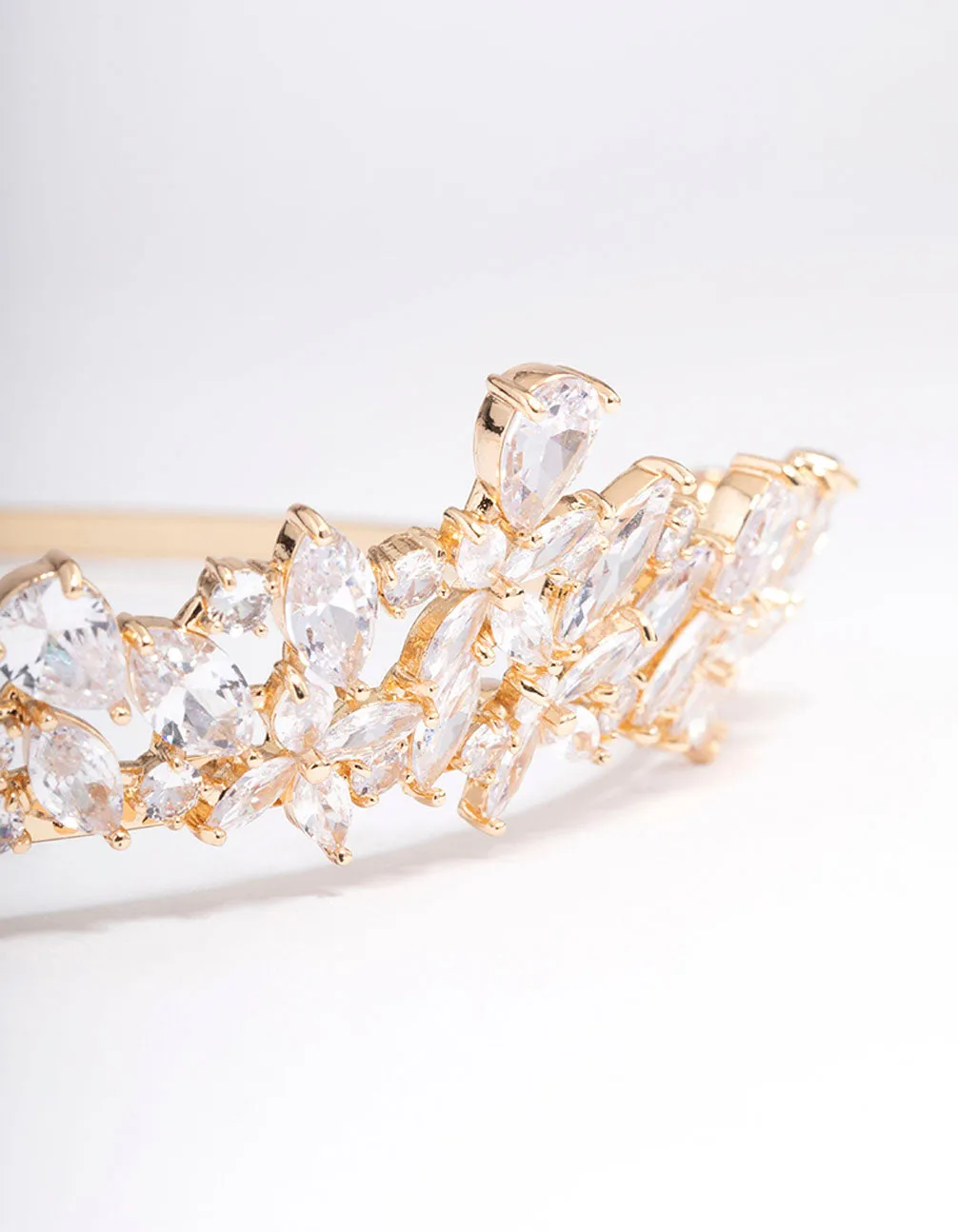 Gold Cubic Zirconia Mixed Marquise Floral Hair Crown