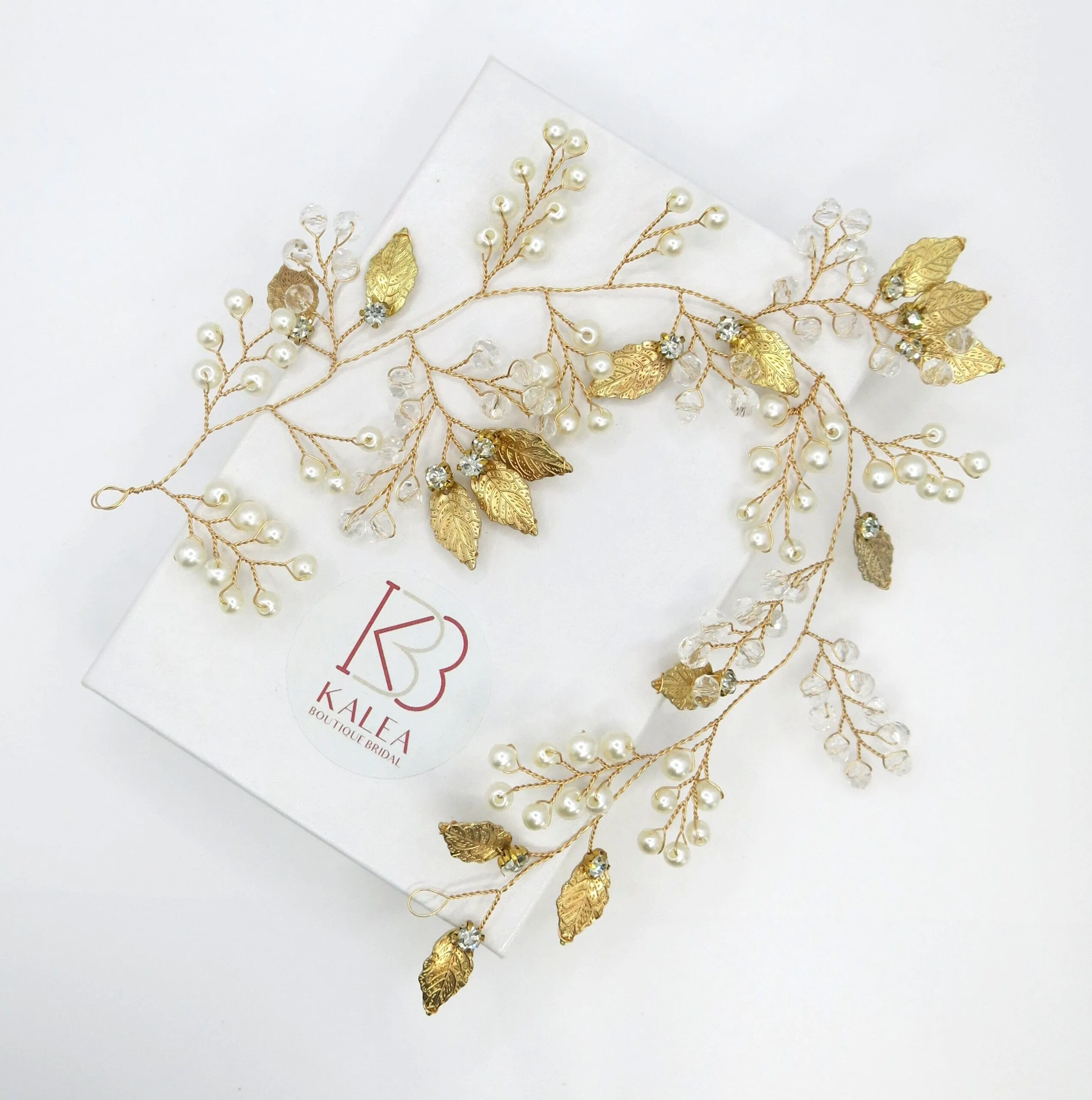 Gold Leaf Pearl Branch Hair Vine, Wedding Pearl Wire Headband, Bridal Pearl Wire Head Wreath Tiara