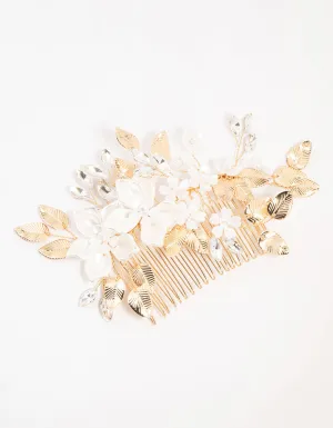 Gold Mixed Flower & Leaf Hair Comb