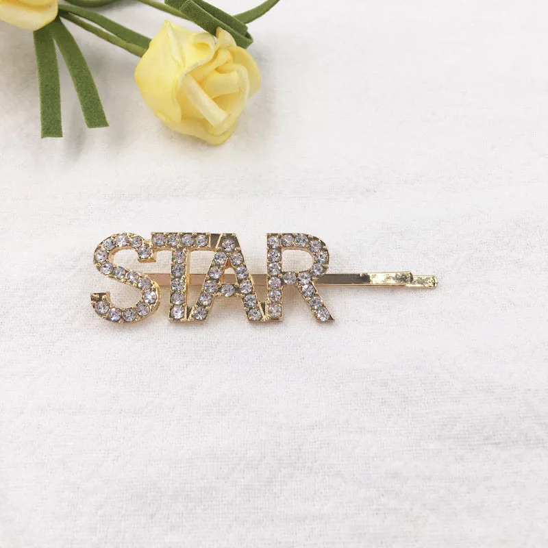 Gold Rhinestones Words Hairpins, Rhinestone Letter Bobby Pin, Word Crystal Hairpins, Metal Hair Clips,Buy together, get free shipping