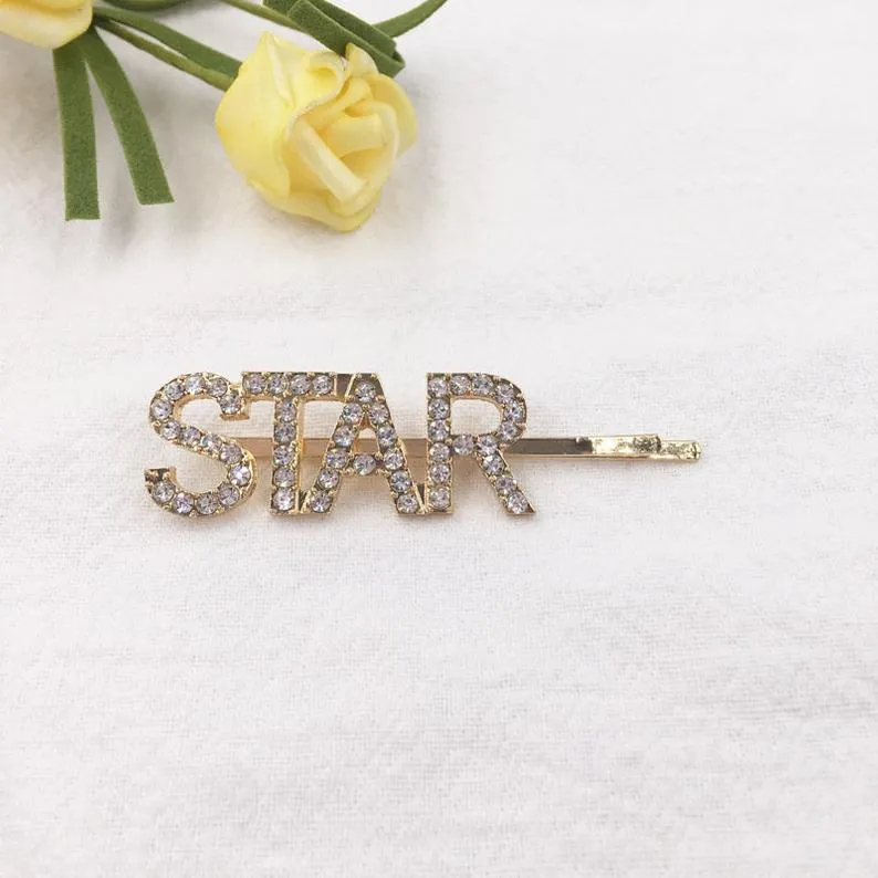 Gold Rhinestones Words Hairpins, Rhinestone Letter Bobby Pin, Word Crystal Hairpins, Metal Hair Clips,Buy together, get free shipping