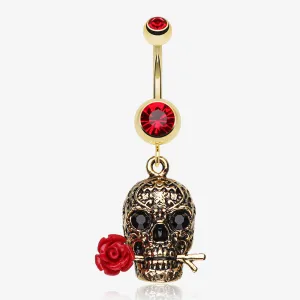 Golden Skull Rose Belly Ring