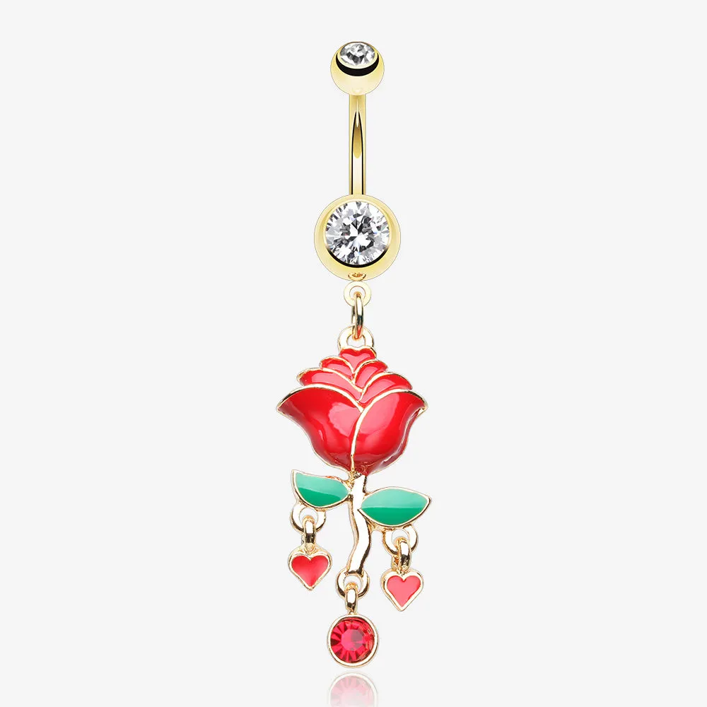 Golden Stem of Rose Blossom Belly Button Ring