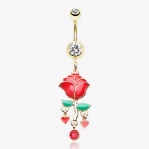 Golden Stem of Rose Blossom Belly Button Ring