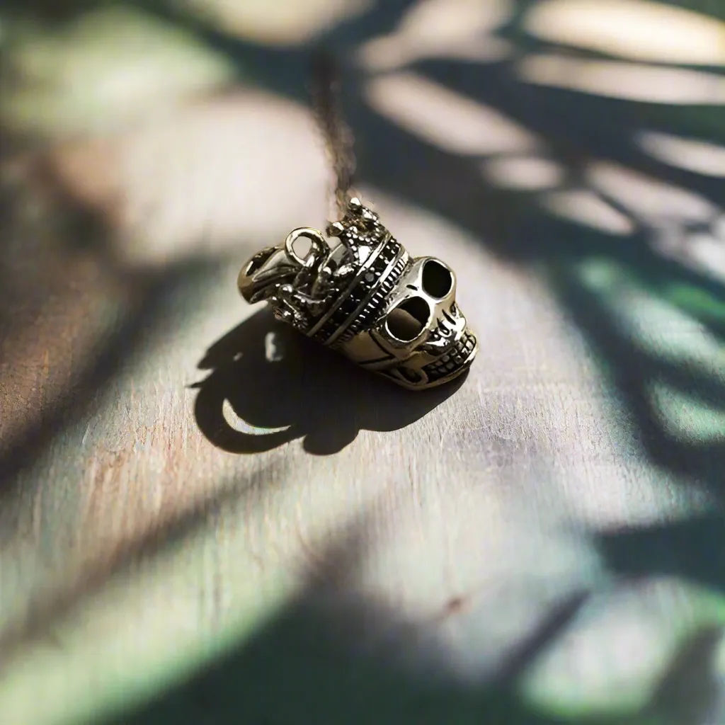 Gothic Crowned Skull King Charm Necklace
