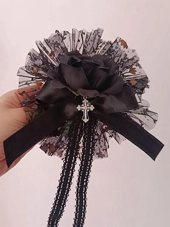 Gothic Lolita Accessories Black Flowers Ruffles Polyester Headwear Miscellaneous