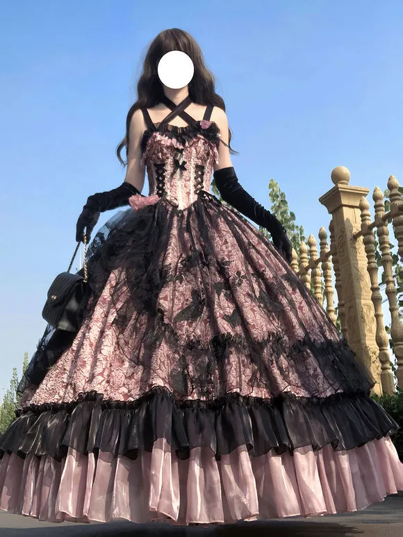 Gothic Lolita Dresses Ruffles Flowers Floral Print Pink Pink