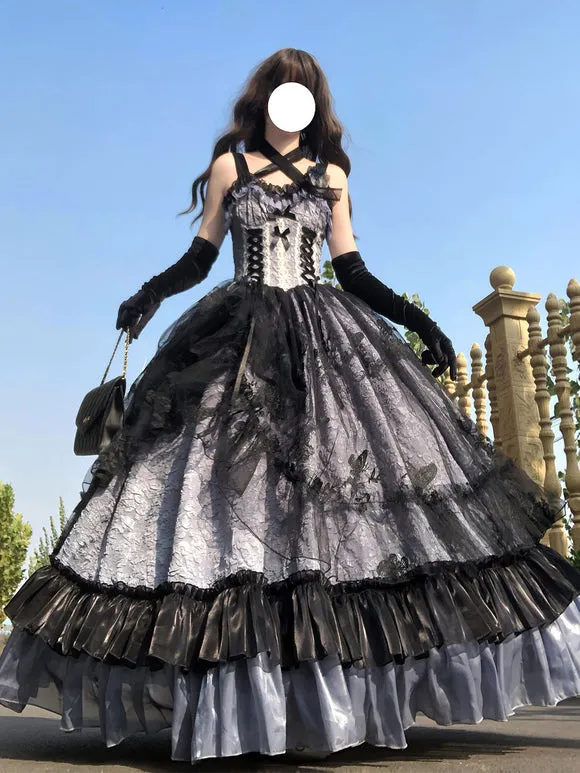Gothic Lolita Dresses Ruffles Flowers Floral Print Pink Pink