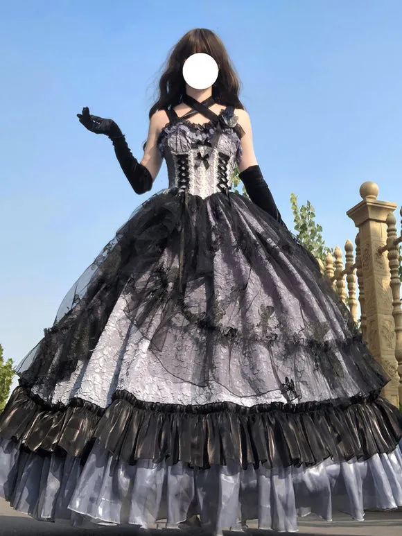 Gothic Lolita Dresses Ruffles Flowers Floral Print Pink Pink