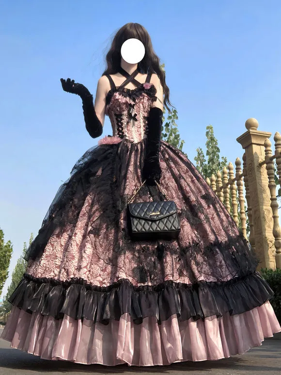 Gothic Lolita Dresses Ruffles Flowers Floral Print Pink Pink
