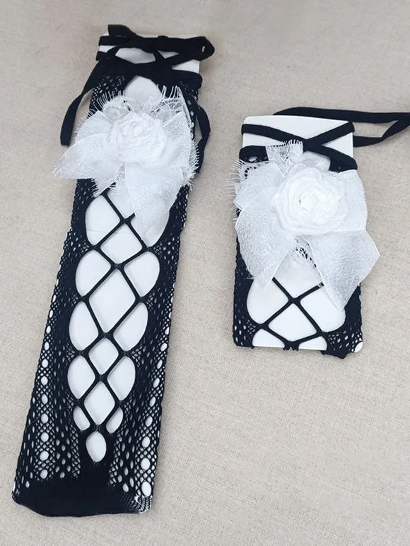 Gothic Lolita Socks Champagne Bows Nets Flowers Accessory Polyester Lolita Accessories