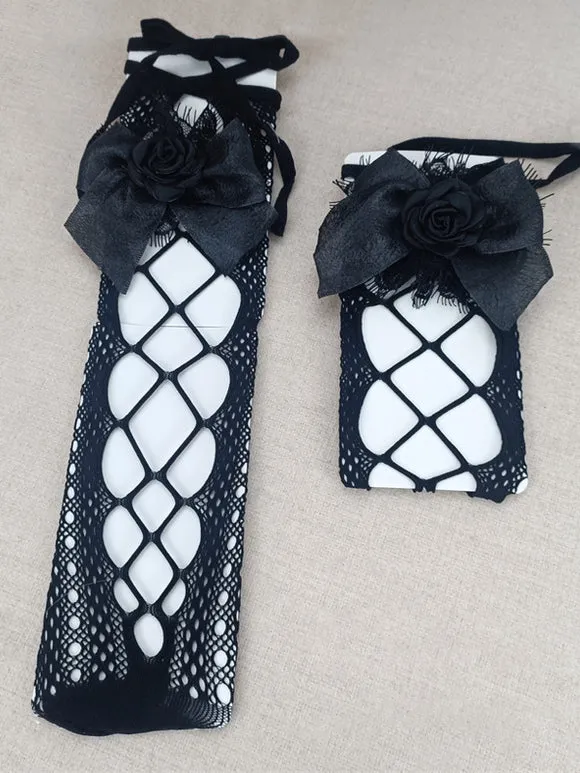Gothic Lolita Socks Champagne Bows Nets Flowers Accessory Polyester Lolita Accessories