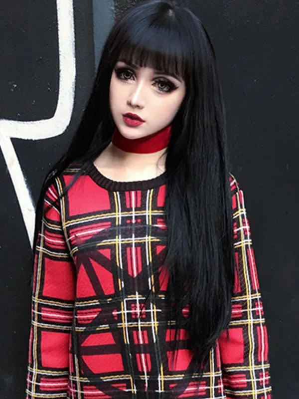 Gothic Lolita Wigs Black Long Tousled Lolita Hair Wigs With Bangs