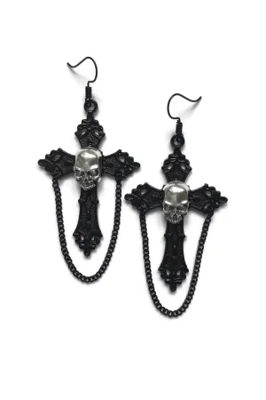 Gothic Victorian Black Cameo Skull Earrings