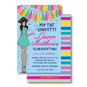 Graduation Girl - Dark Brown Hair Invitation