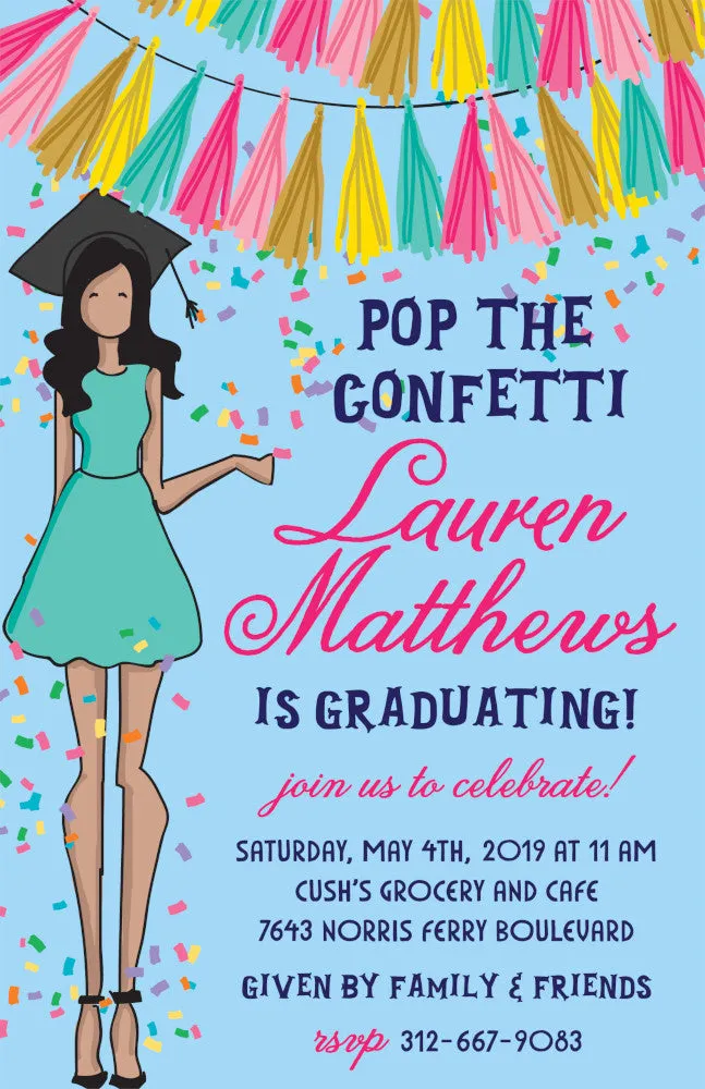 Graduation Girl - Dark Brown Hair Invitation