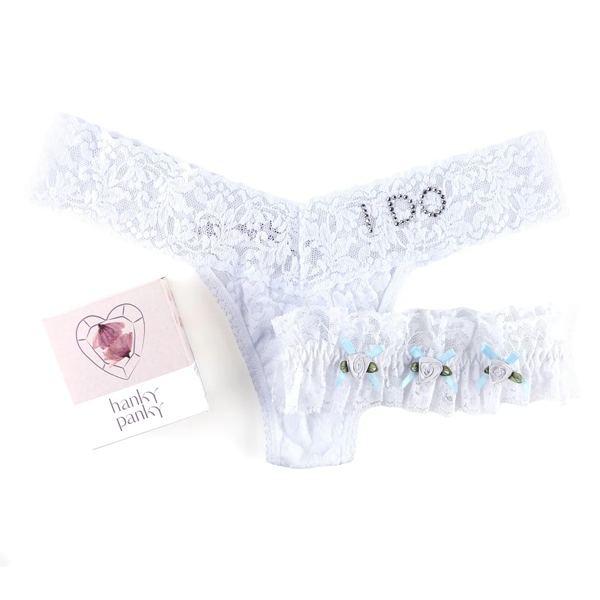 Hanky Panky "I DO" Lace Low Rise Thong & Garter Set