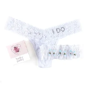 Hanky Panky "I DO" Lace Low Rise Thong & Garter Set