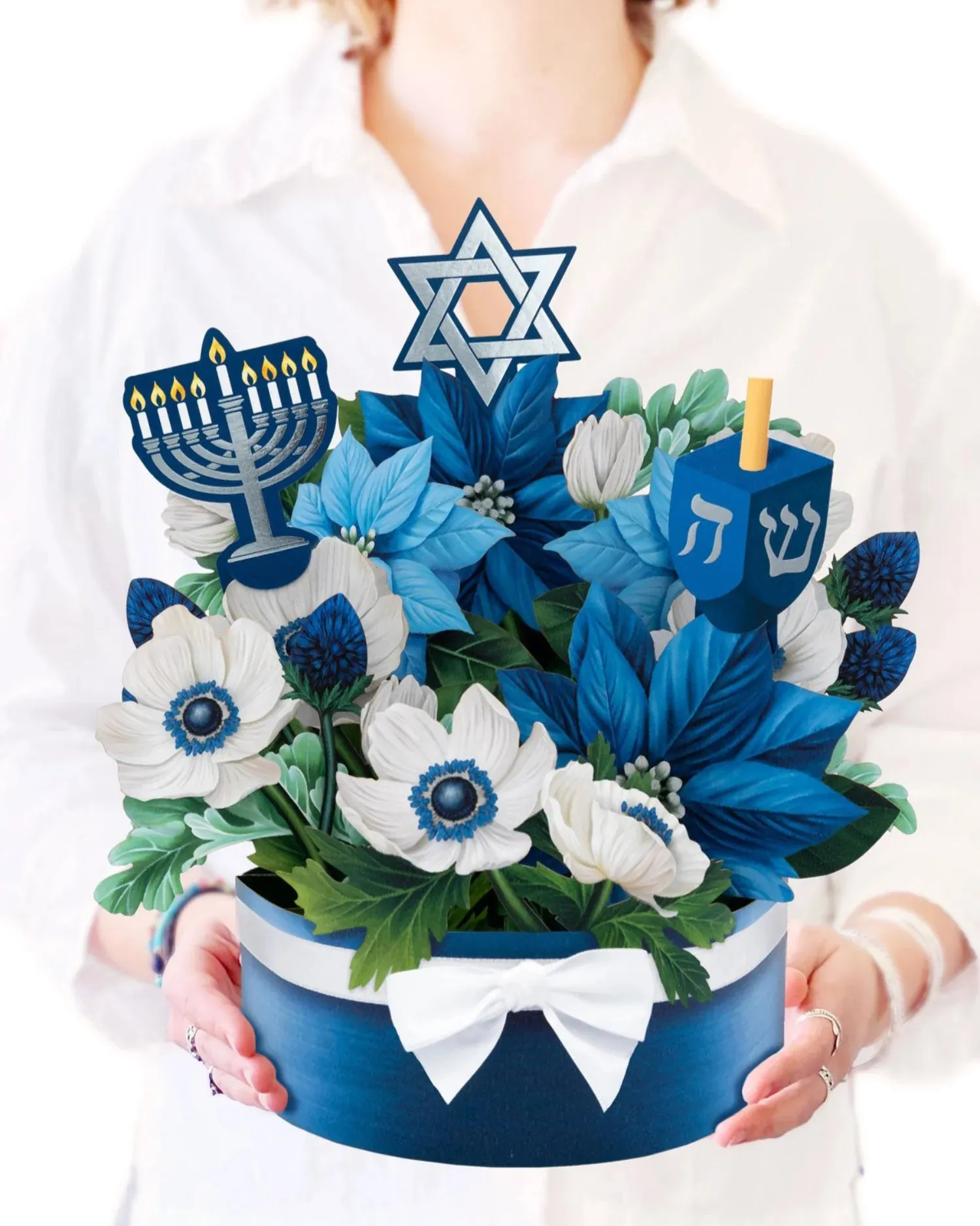 Hanukkah Wishes Pop Open Flower Bouquet Greeting Card