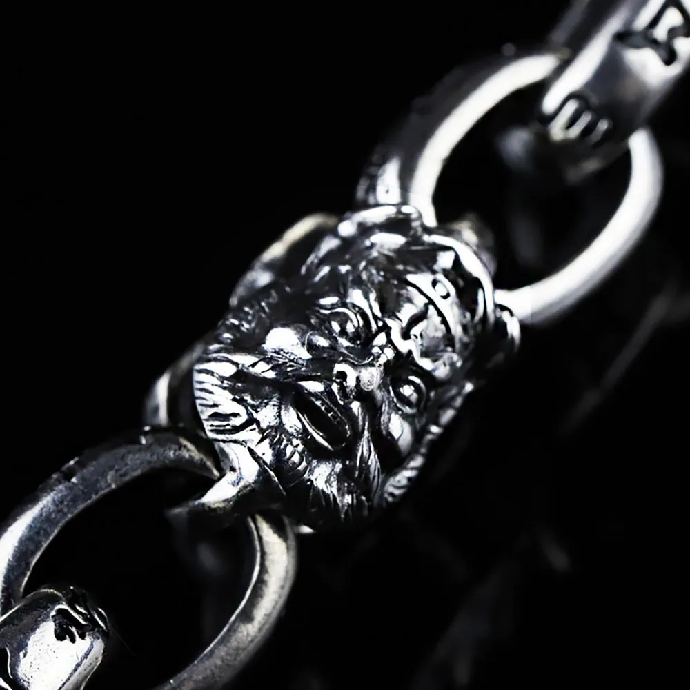 Heavy Real Solid 925 Sterling Silver Bracelet Om Mani Padme Hum Protection Punk Jewelry 7.9"