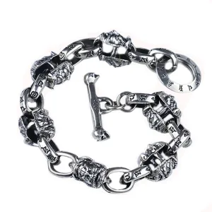 Heavy Real Solid 925 Sterling Silver Bracelet Om Mani Padme Hum Protection Punk Jewelry 7.9"