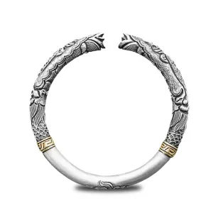 Heavy Real Solid 999 Sterling Pure Silver Cuff Bracelet Bangle Ainmals Dragon Punk Jewelry
