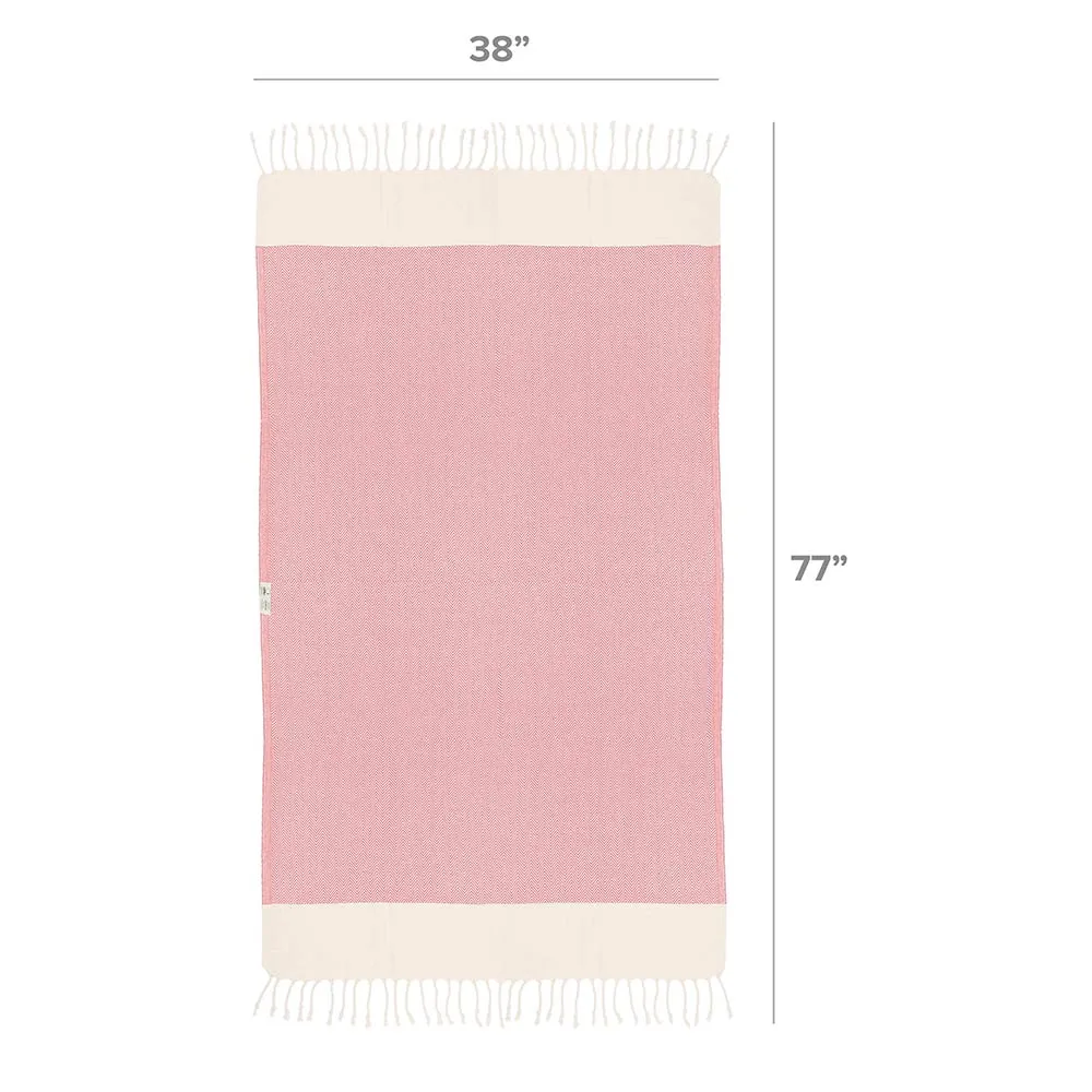 Herringbone Turkish Towel & Peshtemal Beach Towel - Coral