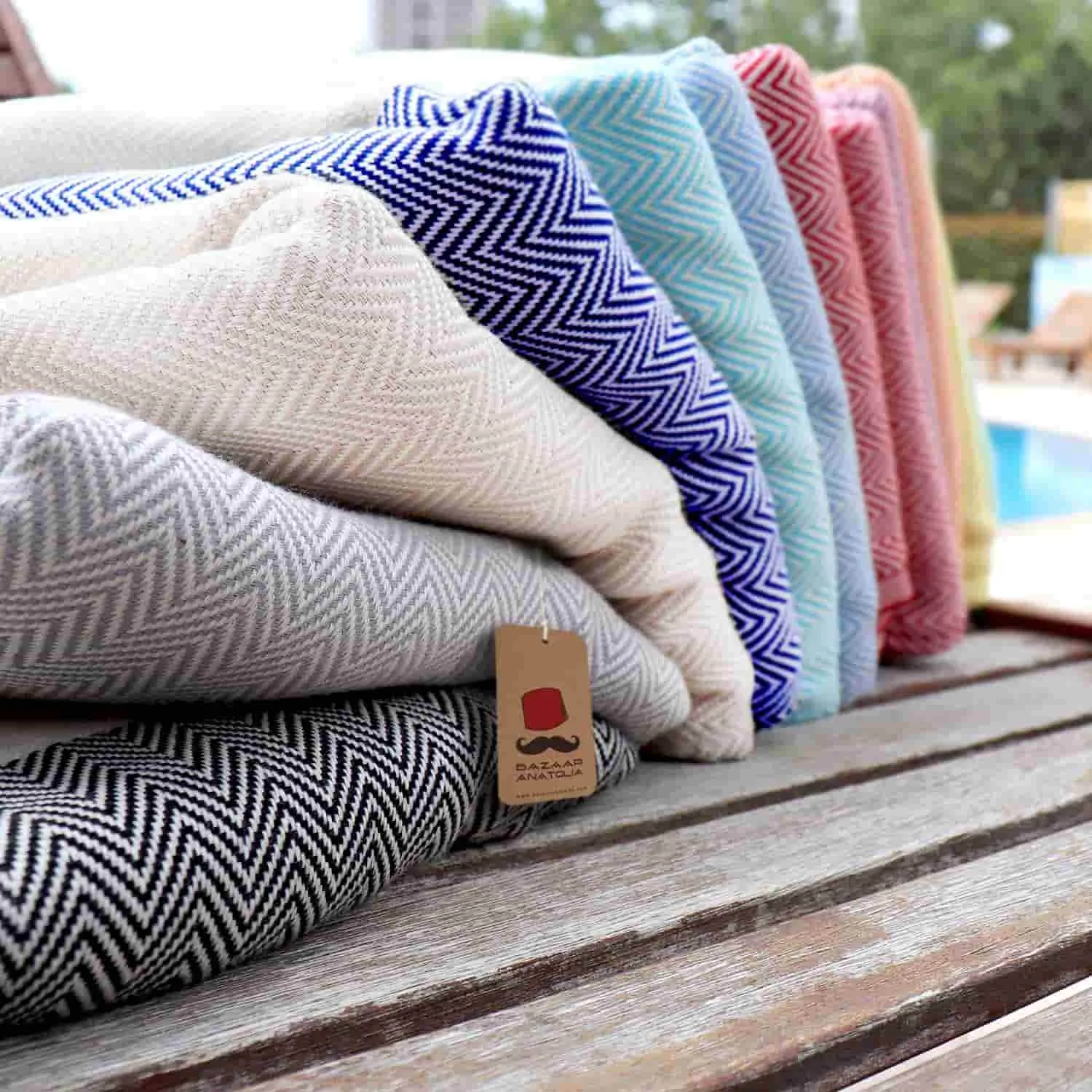 Herringbone Turkish Towel & Peshtemal Beach Towel - Coral