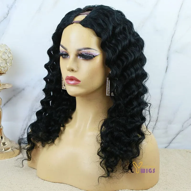 Human Hair Deep Wave Texture U Part Wigs AU06