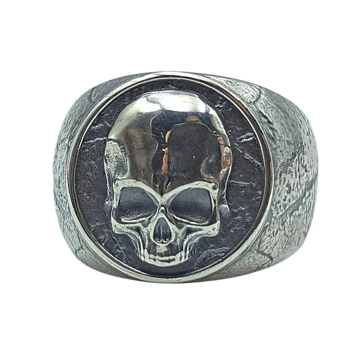 Human skull silver signet ring