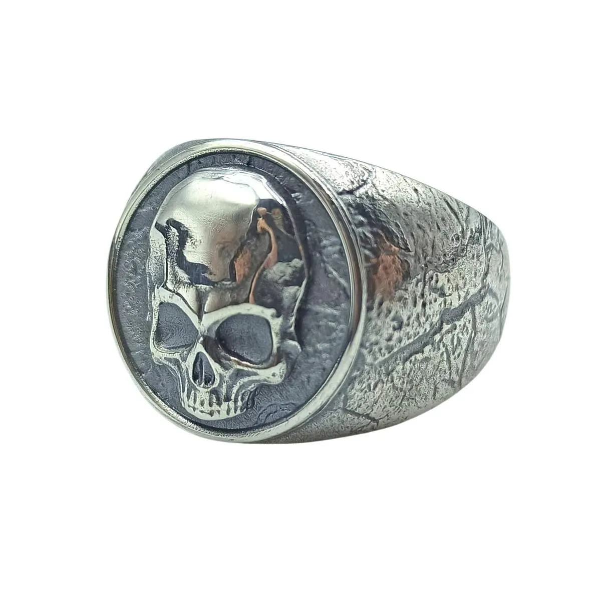 Human skull silver signet ring