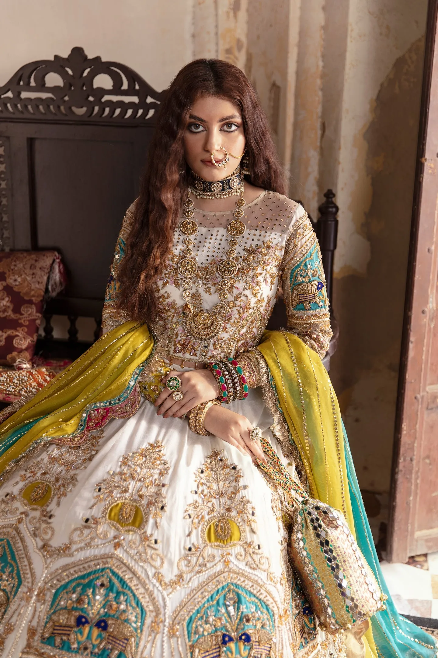 Indian White Raw Silk Lehenga Choli Bridal Dress #BN1206
