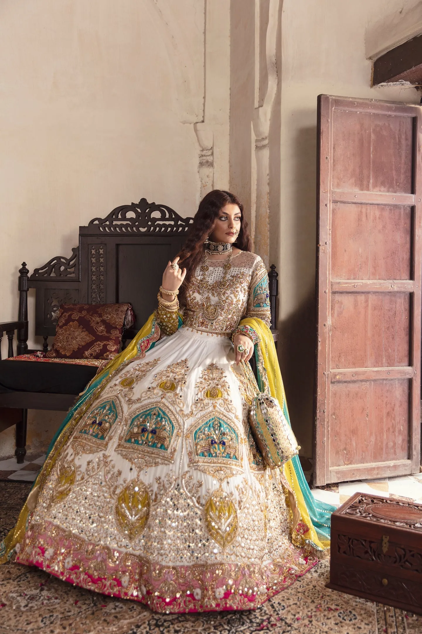 Indian White Raw Silk Lehenga Choli Bridal Dress #BN1206