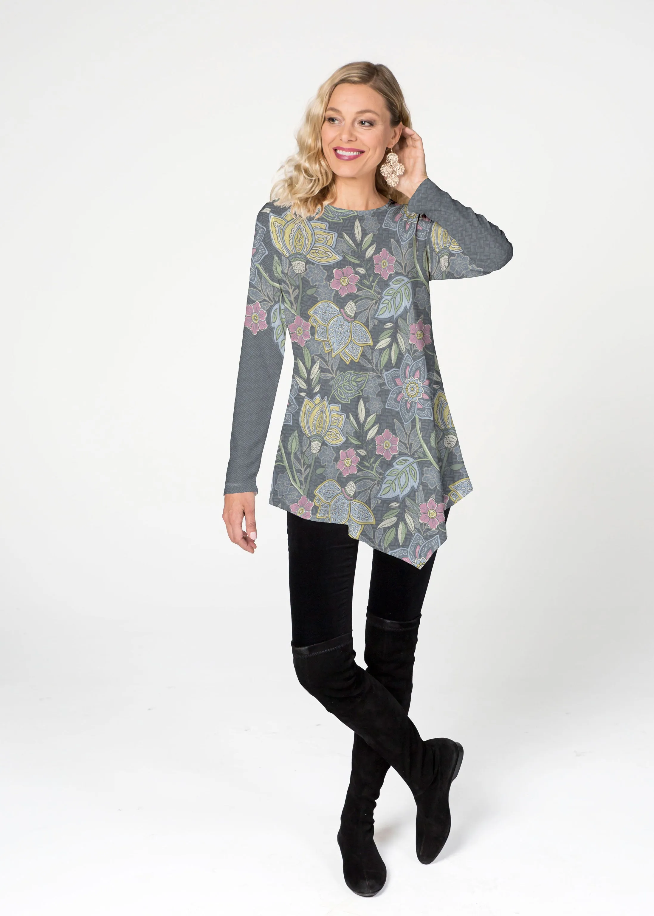 Isabella's Garden (13410) ~ Asymmetrical French Terry Tunic