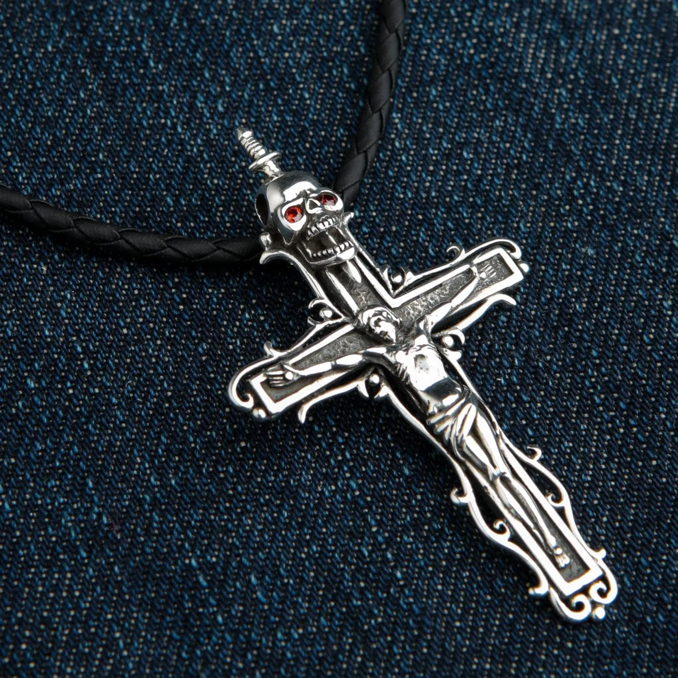 Jesus Skull Cross Sterling Silver Gothic Pendant
