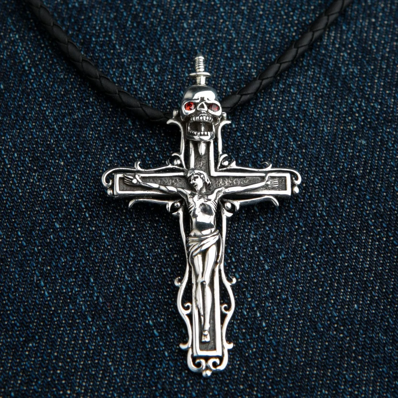 Jesus Skull Cross Sterling Silver Gothic Pendant