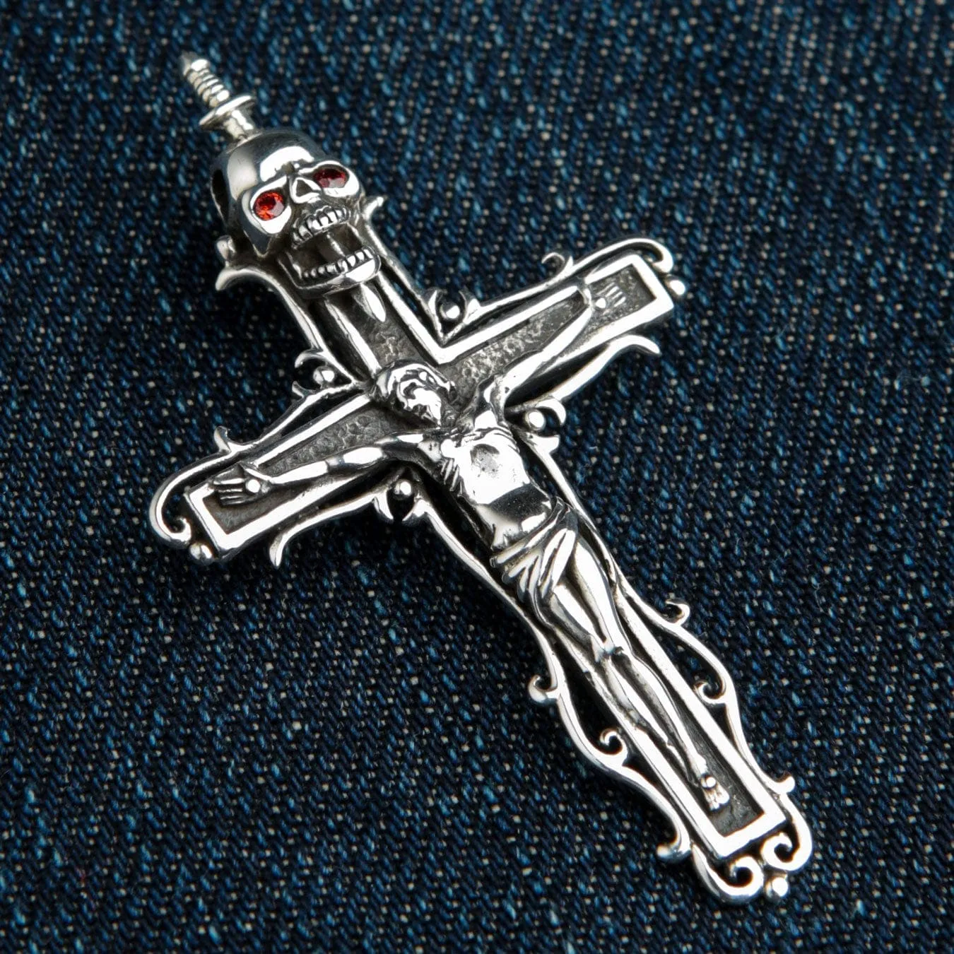 Jesus Skull Cross Sterling Silver Gothic Pendant