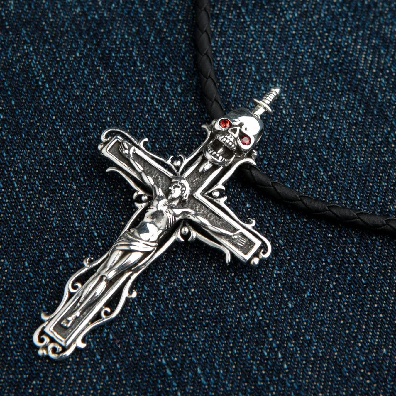 Jesus Skull Cross Sterling Silver Gothic Pendant